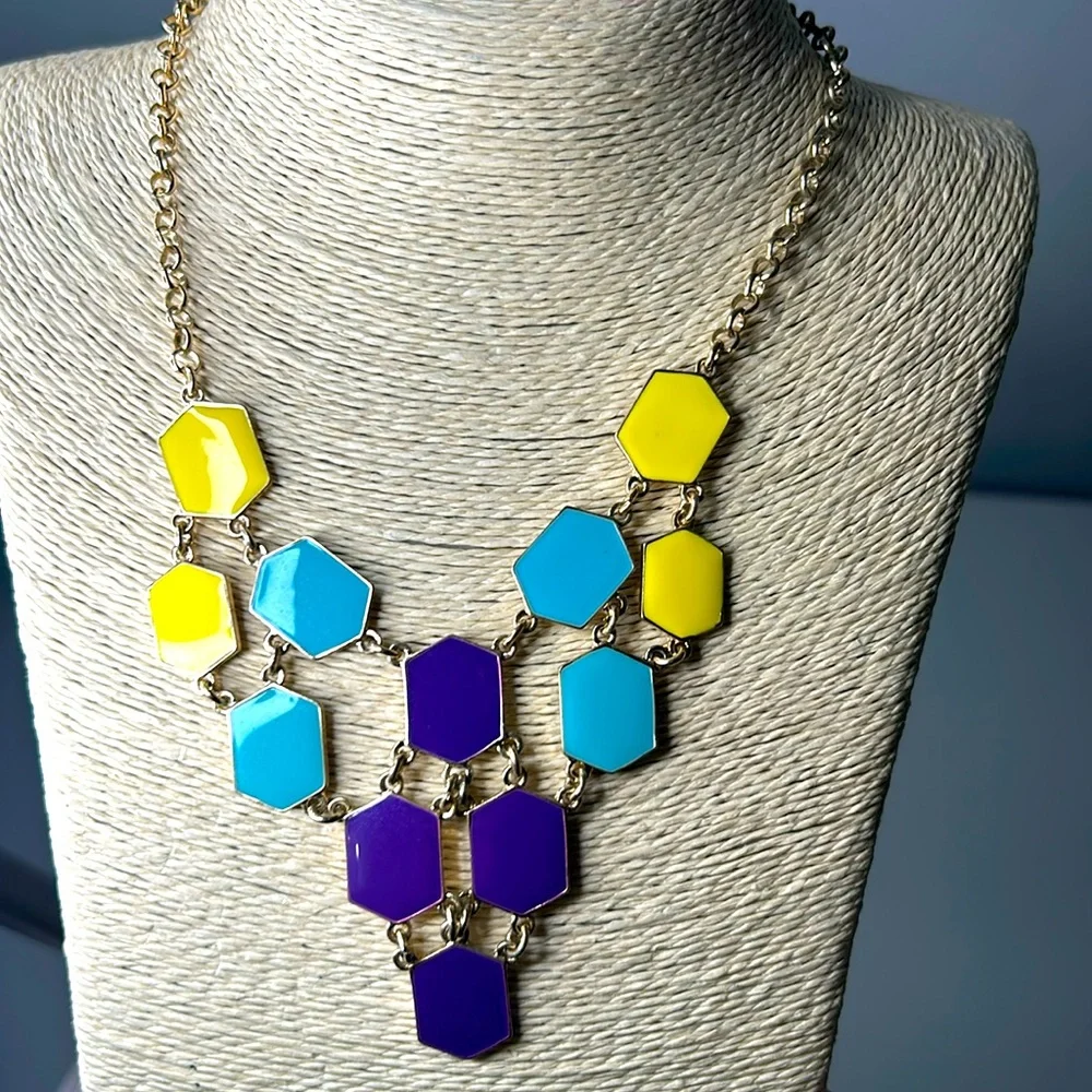 Charming Charlie multicolored statement necklace gold tone chain business casual - Picture 1 of 8